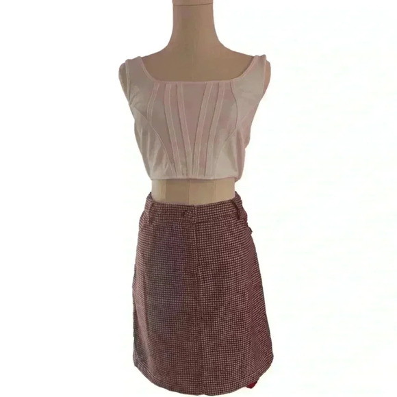 Cupcakes and Cashmere Wool Blend Plaid Houndstooth Skirt NWT Burgundy Cream - Picture 1 of 3
